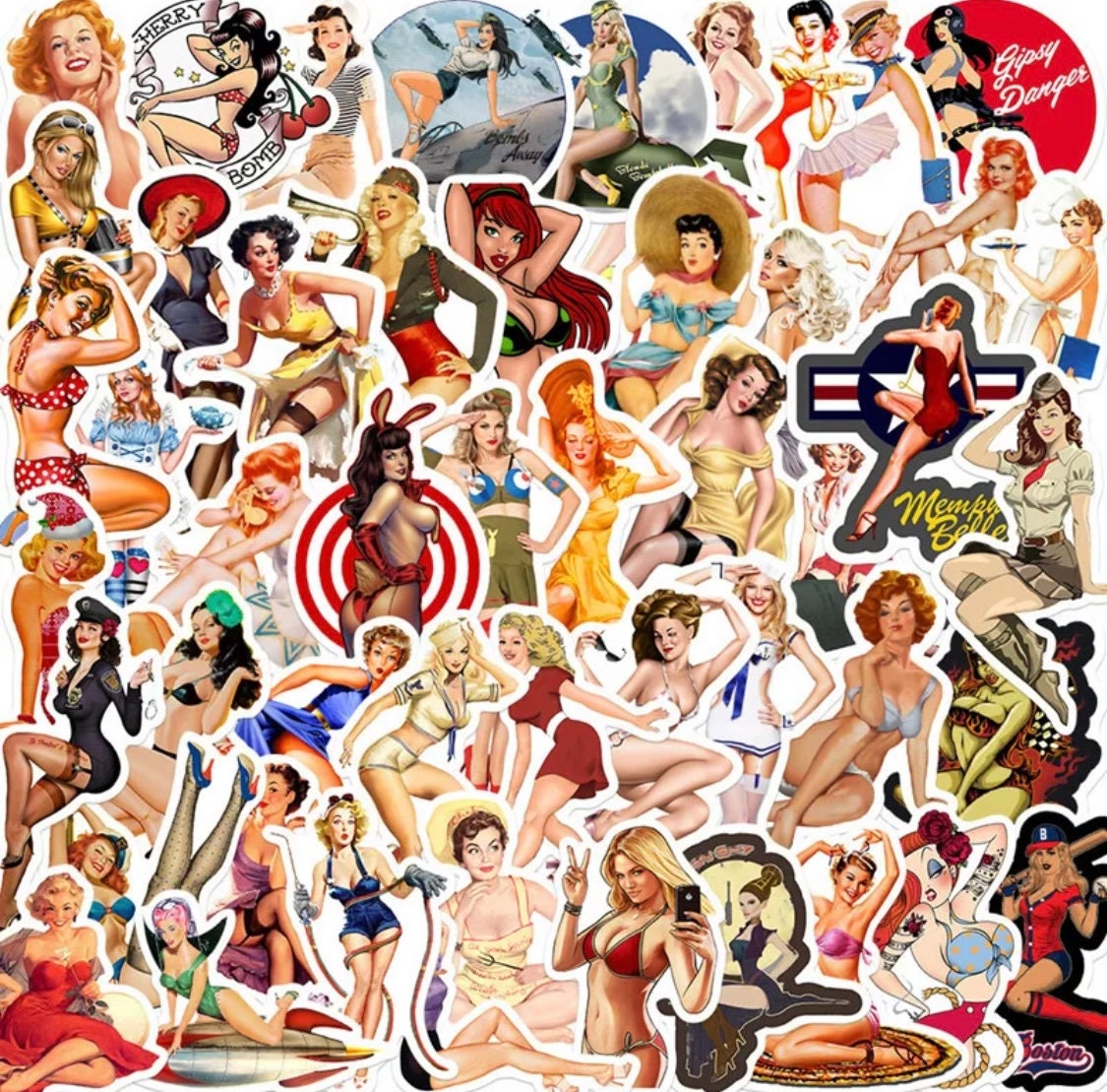 Retro Pin Up Girl Stickers Package of 50