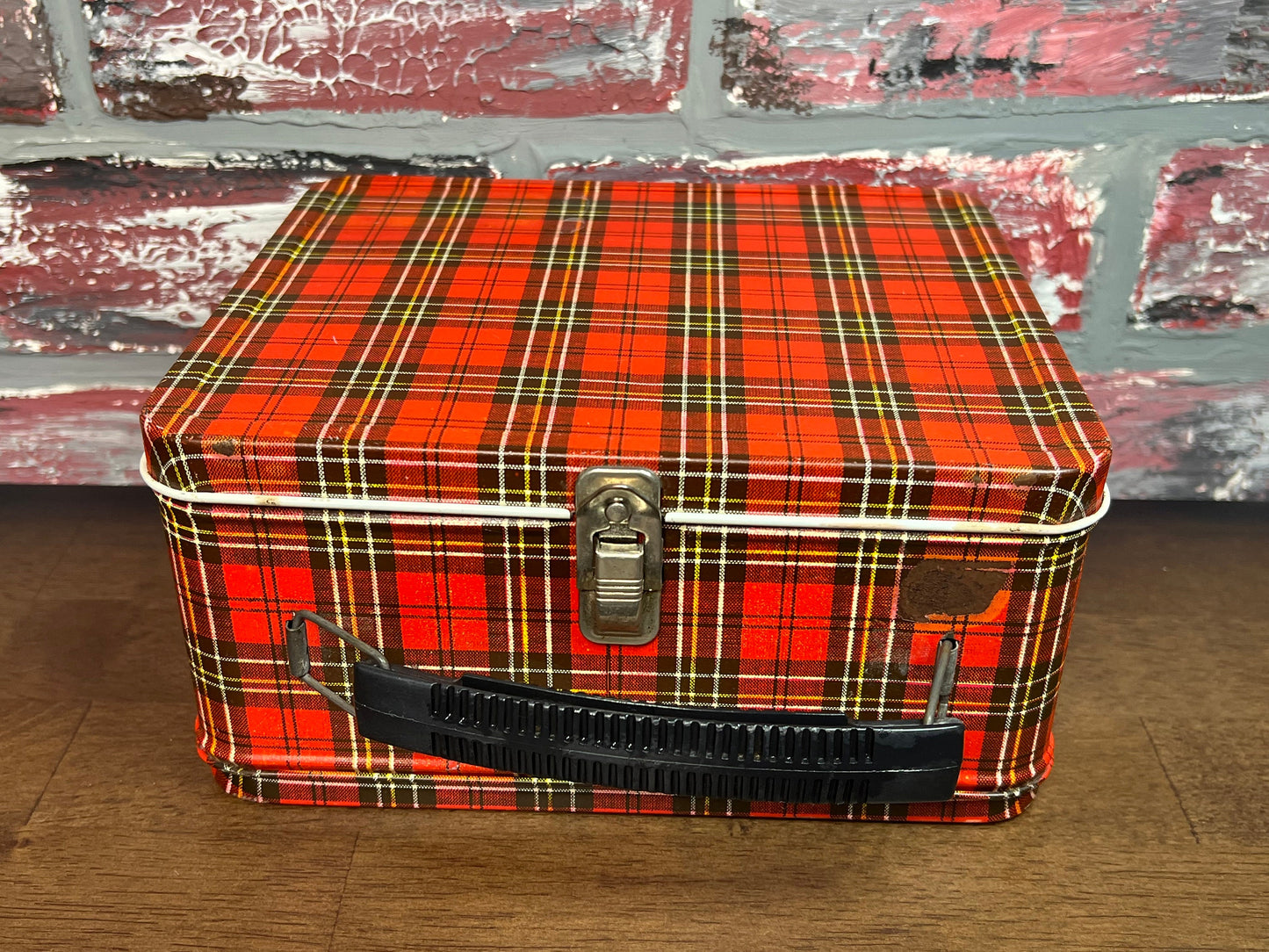 Rare Vintage Plaid Metal Lunchpail With Thermos