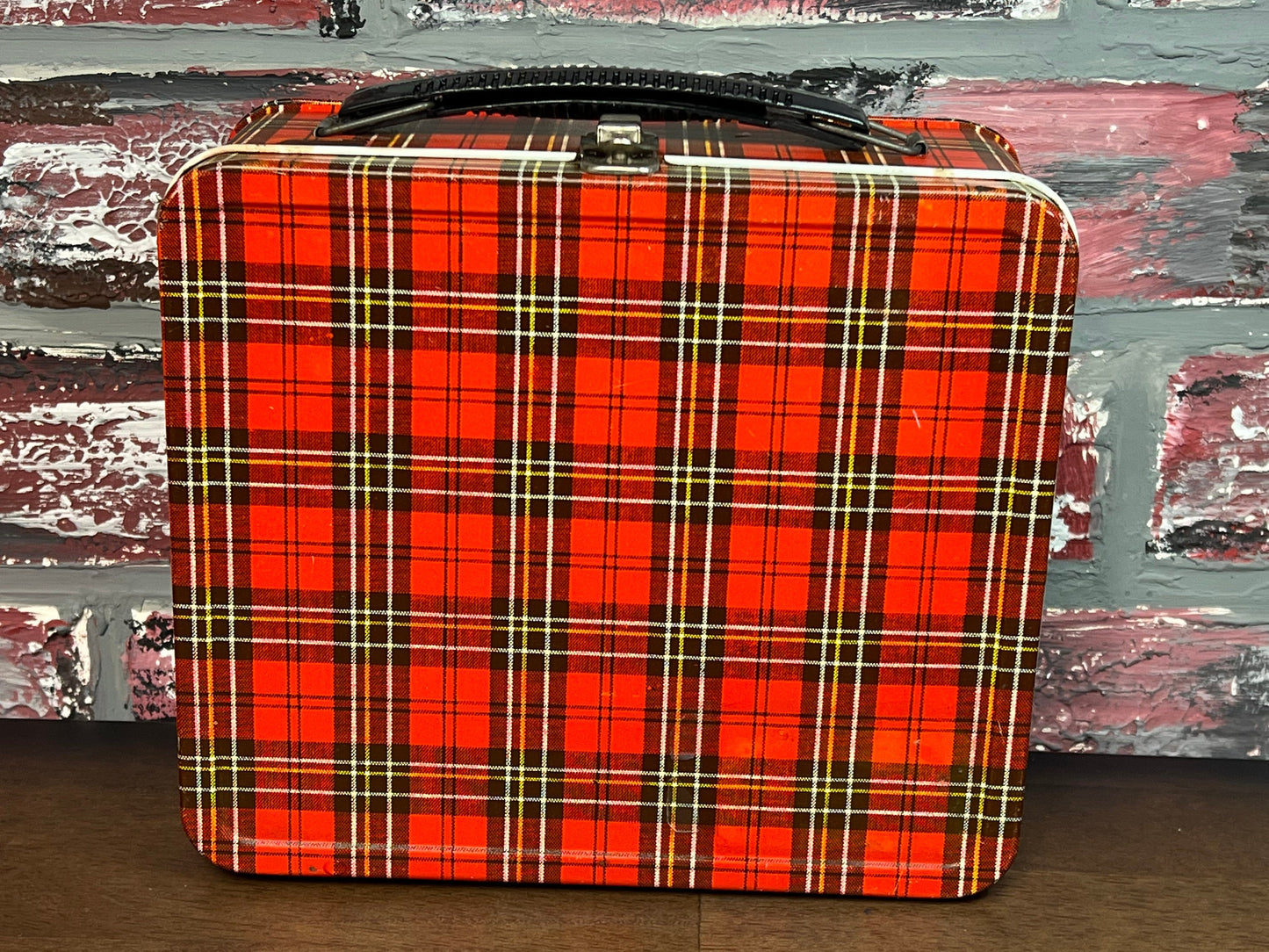 Rare Vintage Plaid Metal Lunchpail With Thermos