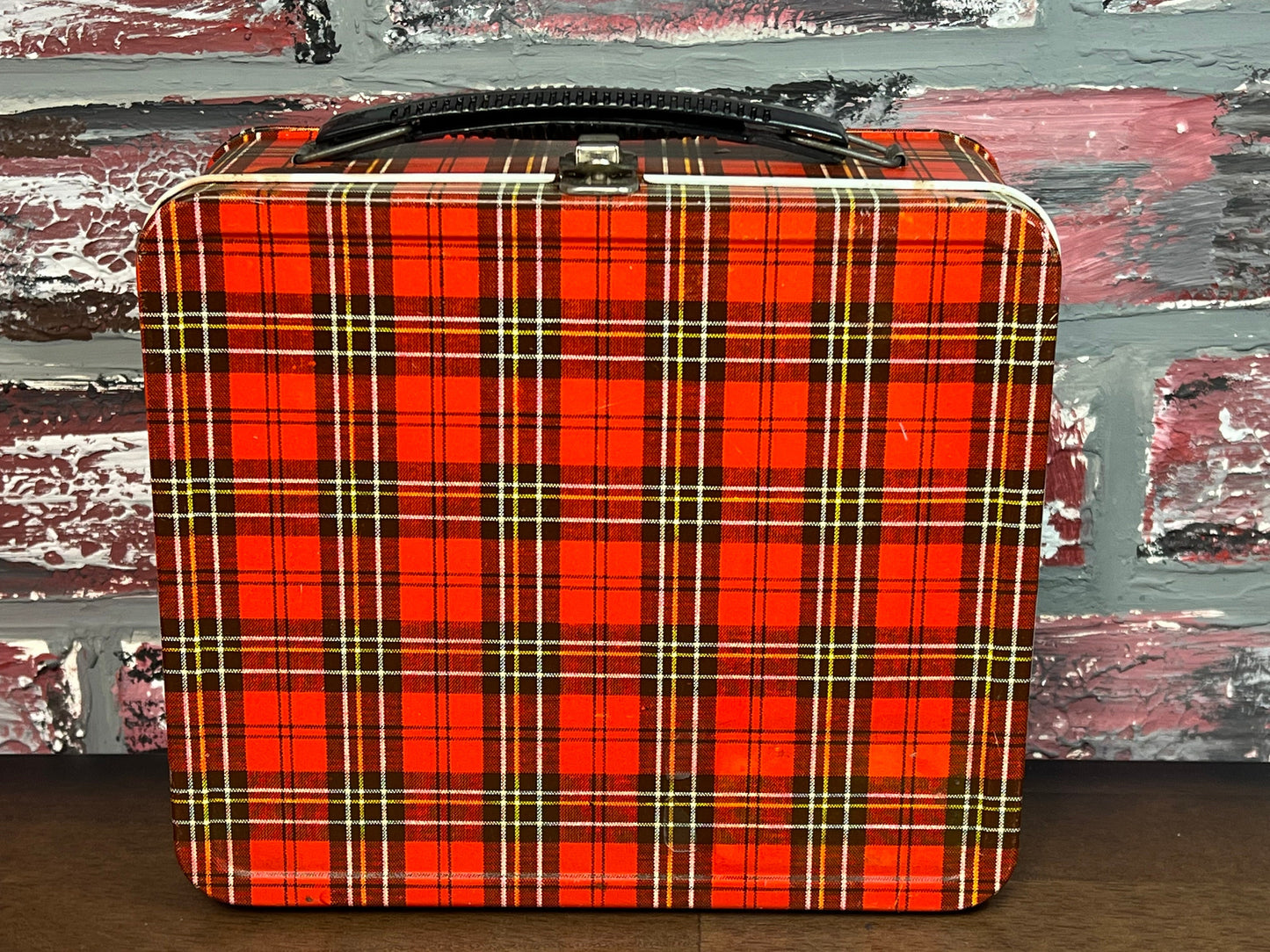 Rare Vintage Plaid Metal Lunchpail With Thermos